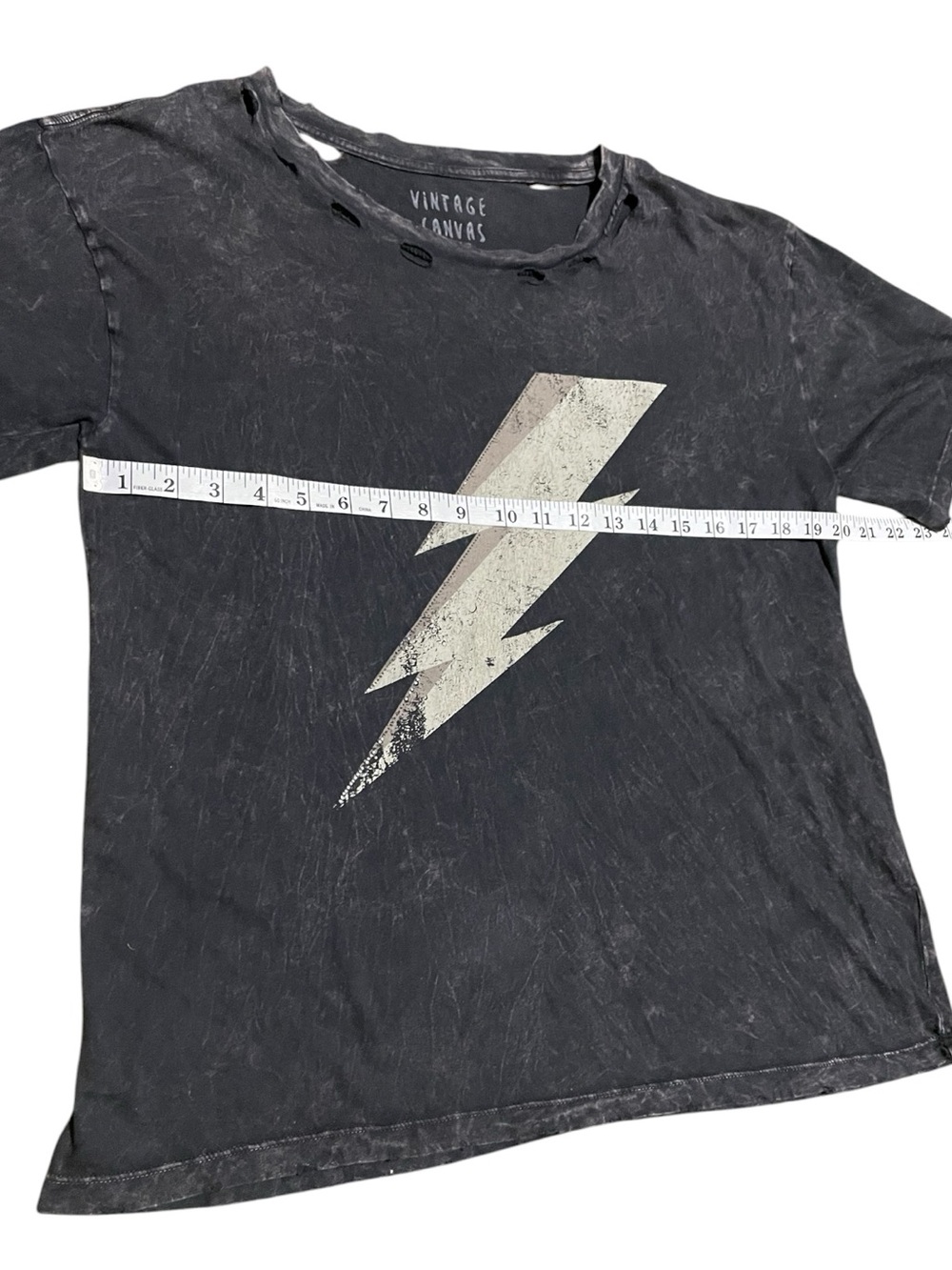 Vintage Canvas black charcoal mineral wash t-shirt distress silver lightning - Picture 6 of 14